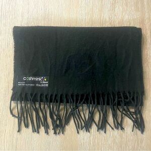 Cashmink V.Fraas German made acrylic minimalist black scarf with fringe 10x54”